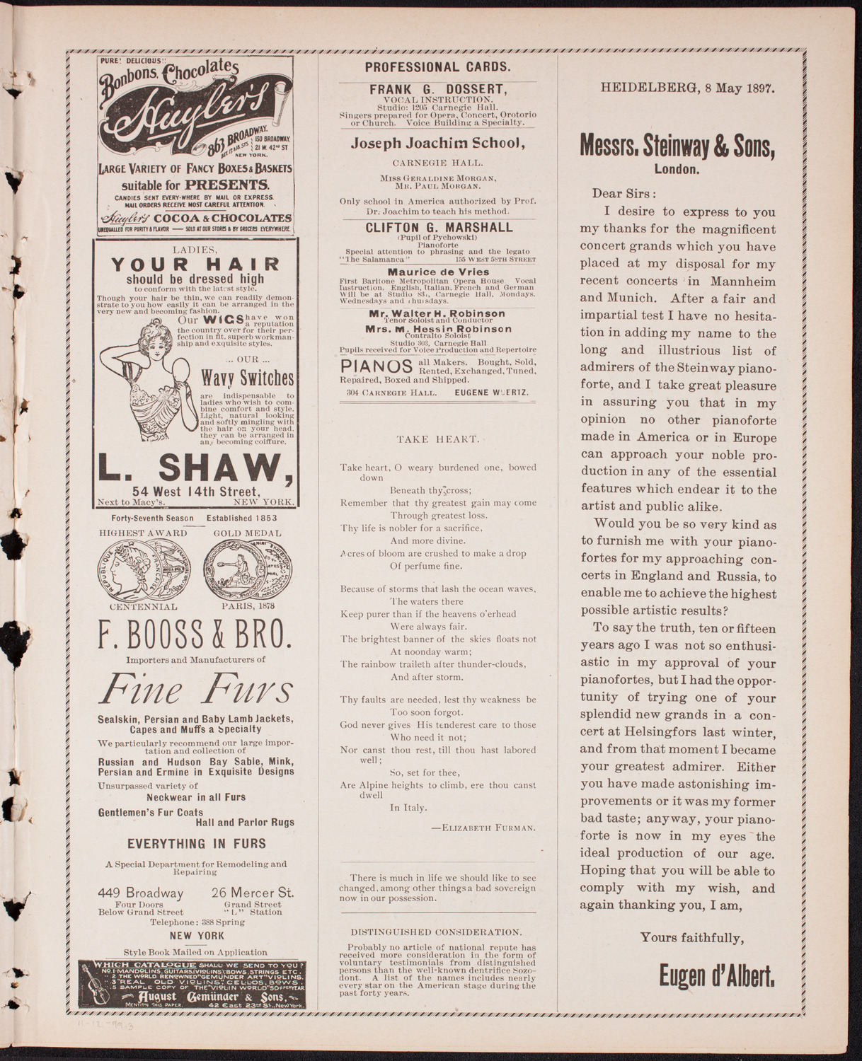 Kaltenborn Orchestra, November 12, 1899, program page 5