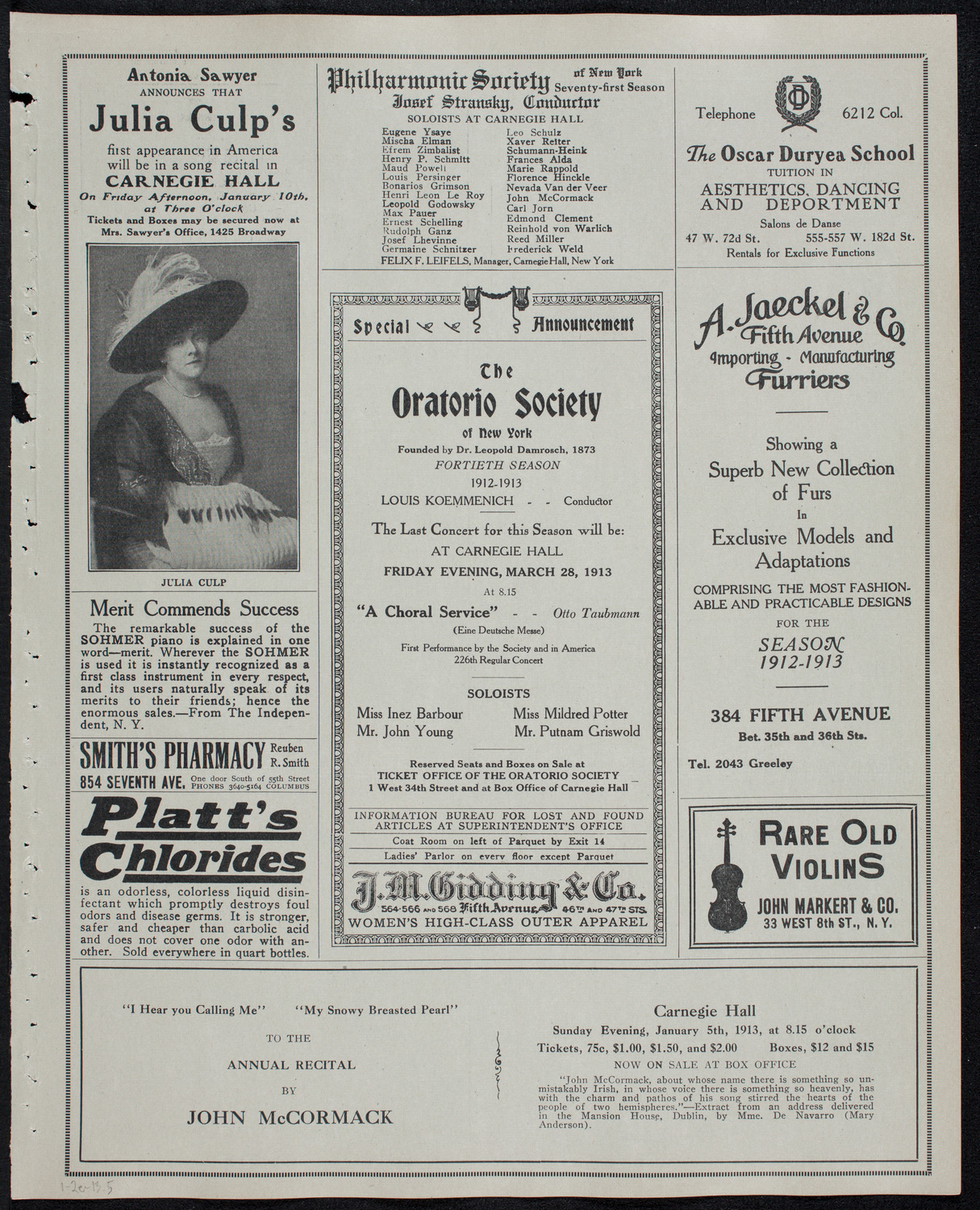New York Philharmonic, January 2, 1913, program page 9