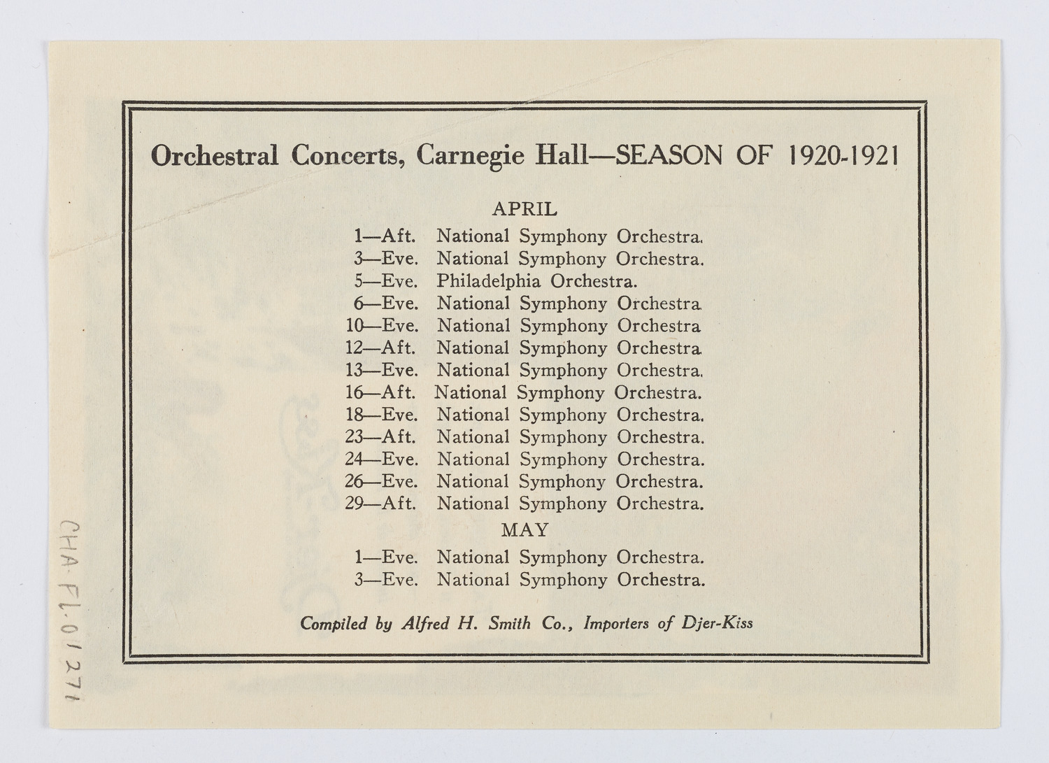 Djer-Kiss Cosmetics Orchestral Concert Schedules, 1921
