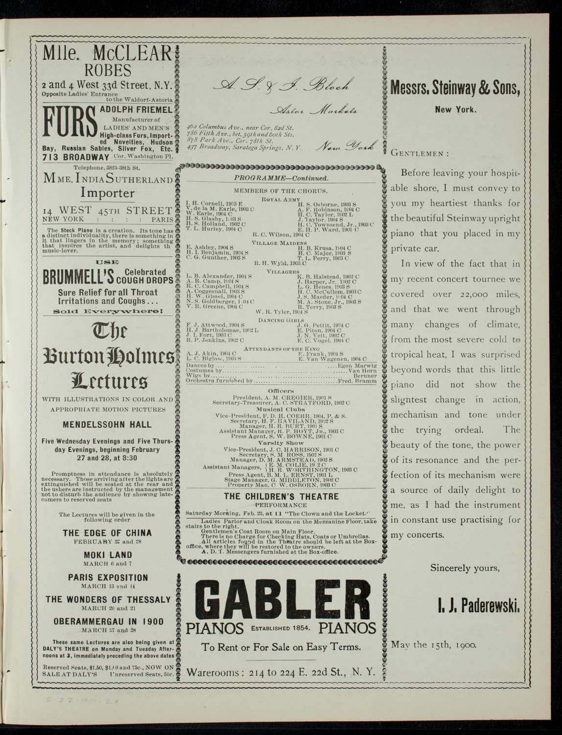 The Columbia University Musical Society, February 22, 1901, program page 3