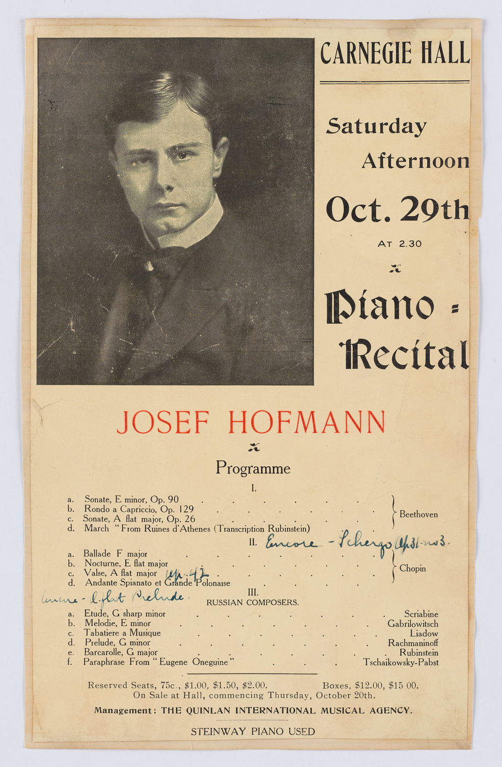 Josef Hofmann, October 29, 1910