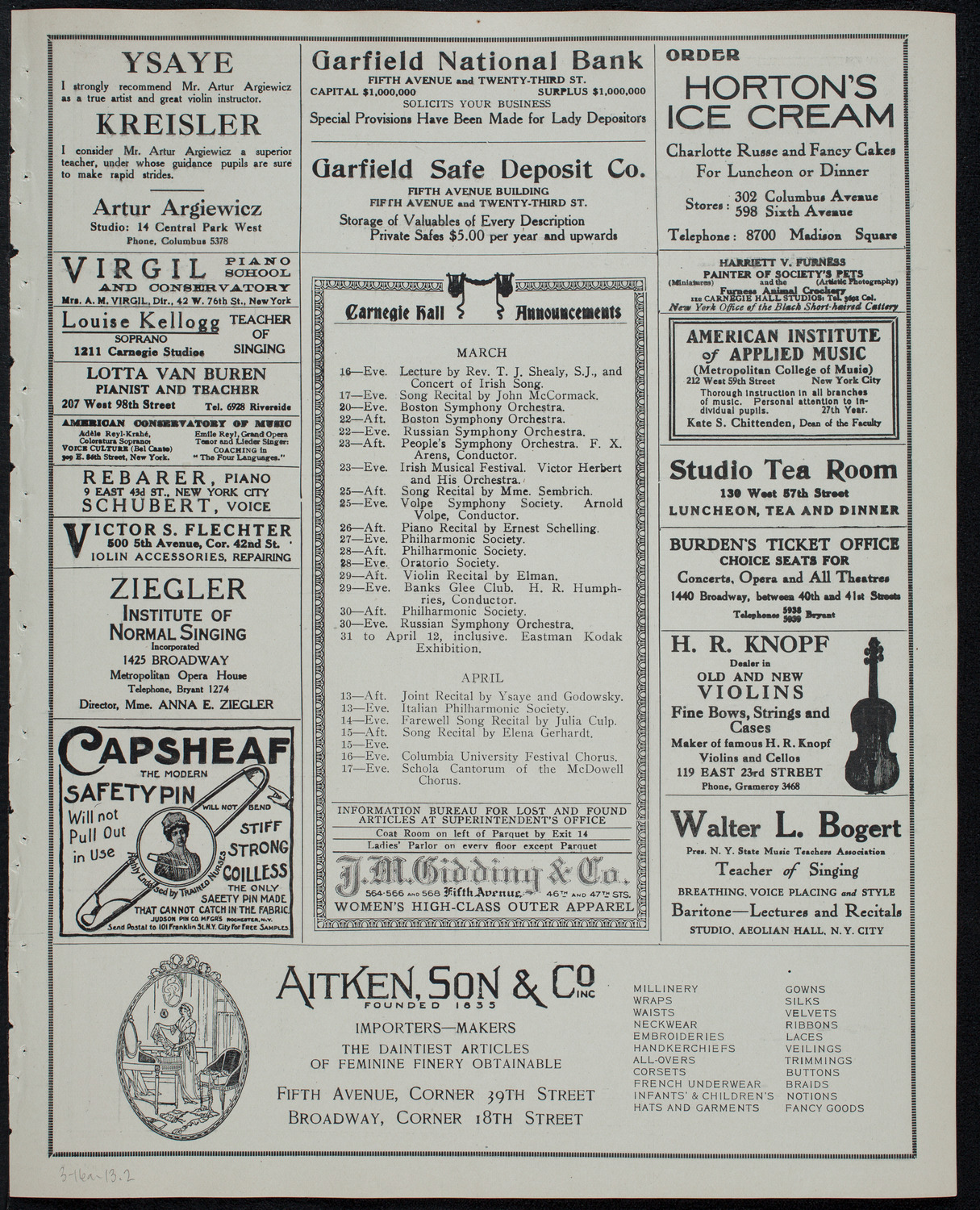 William Hinshaw, Baritone, March 16, 1913, program page 3
