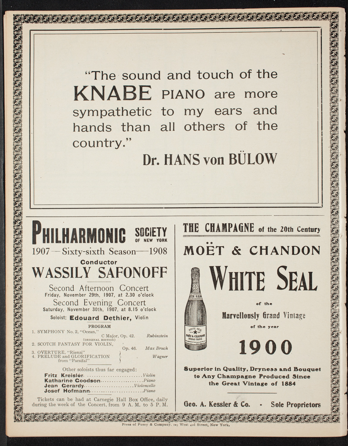 Denis O'Sullivan, assisted by 69th Regiment Band, November 28, 1907, program page 12