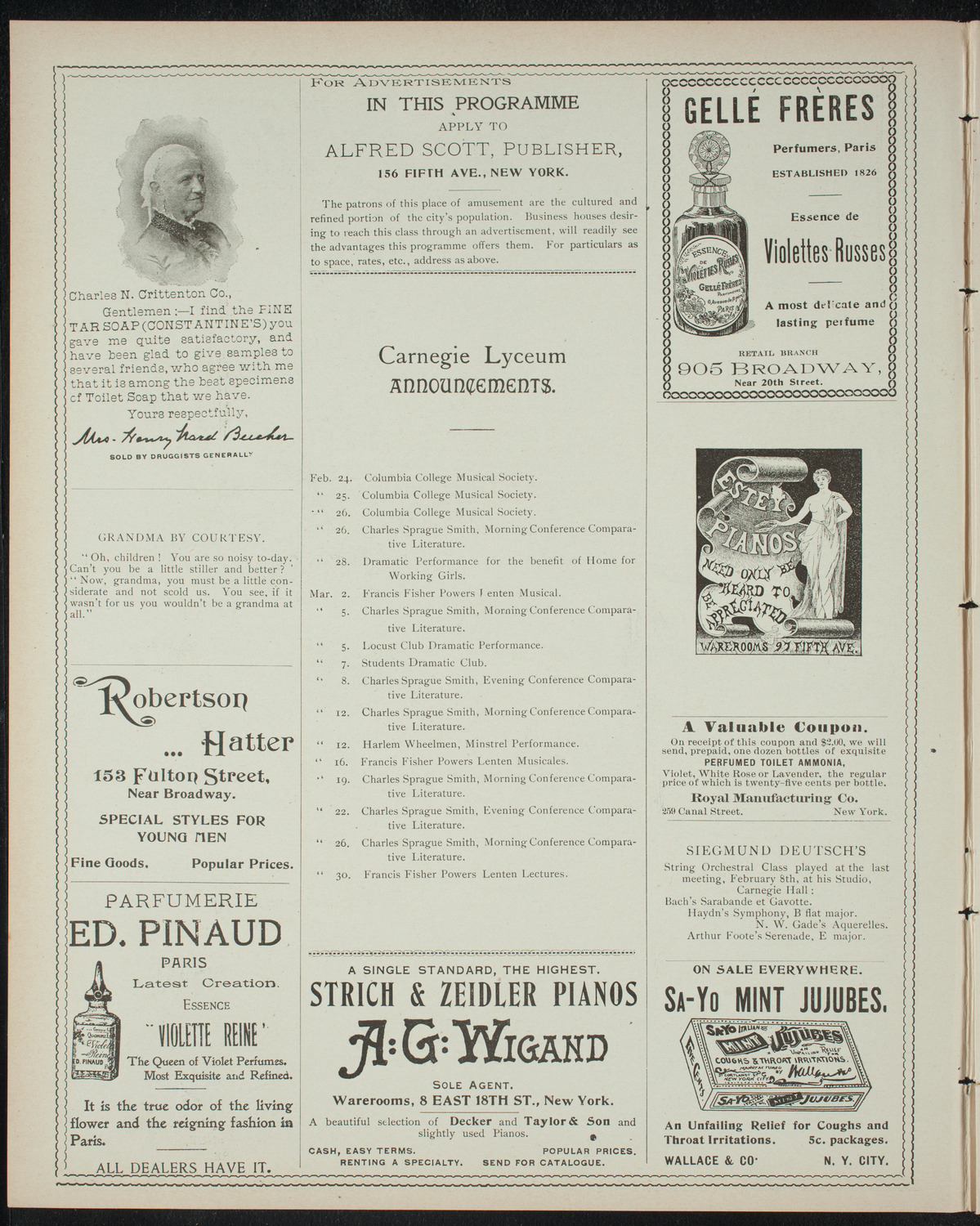 Columbia College Musical Society, February 23, 1898, program page 2