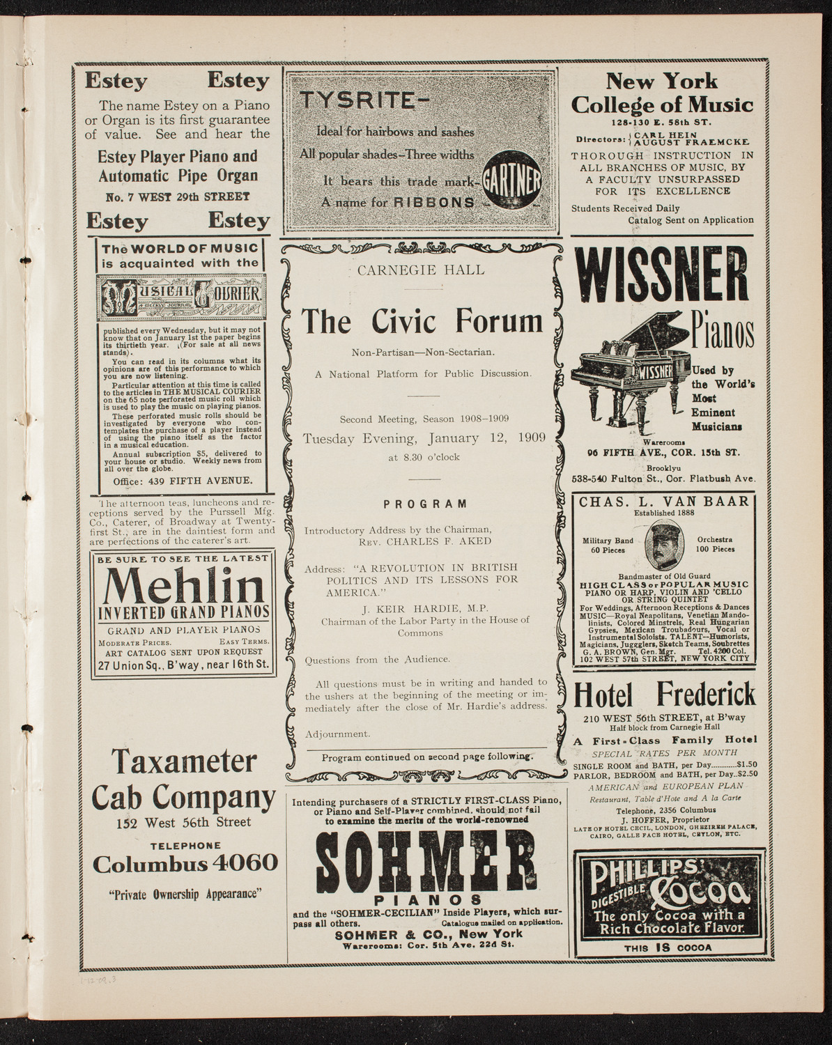 The Civic Forum, January 12, 1909, program page 5