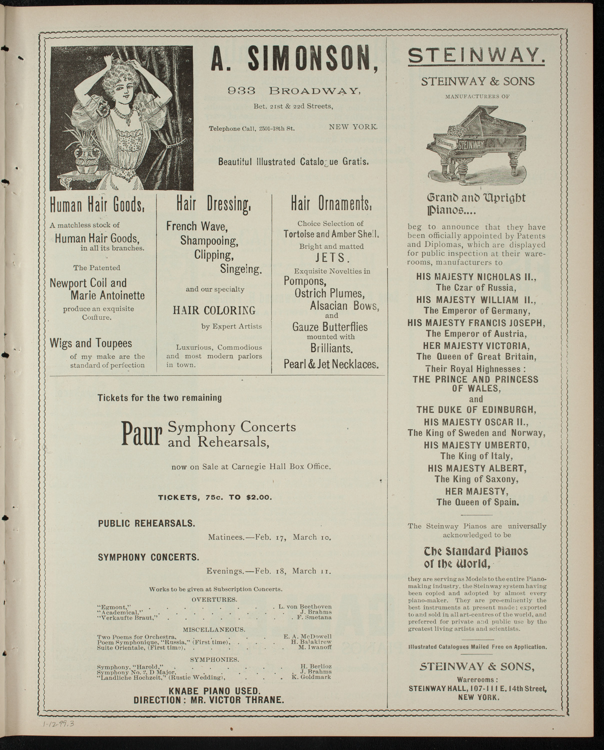 Heinrich Meyn, January 12, 1899, program page 5