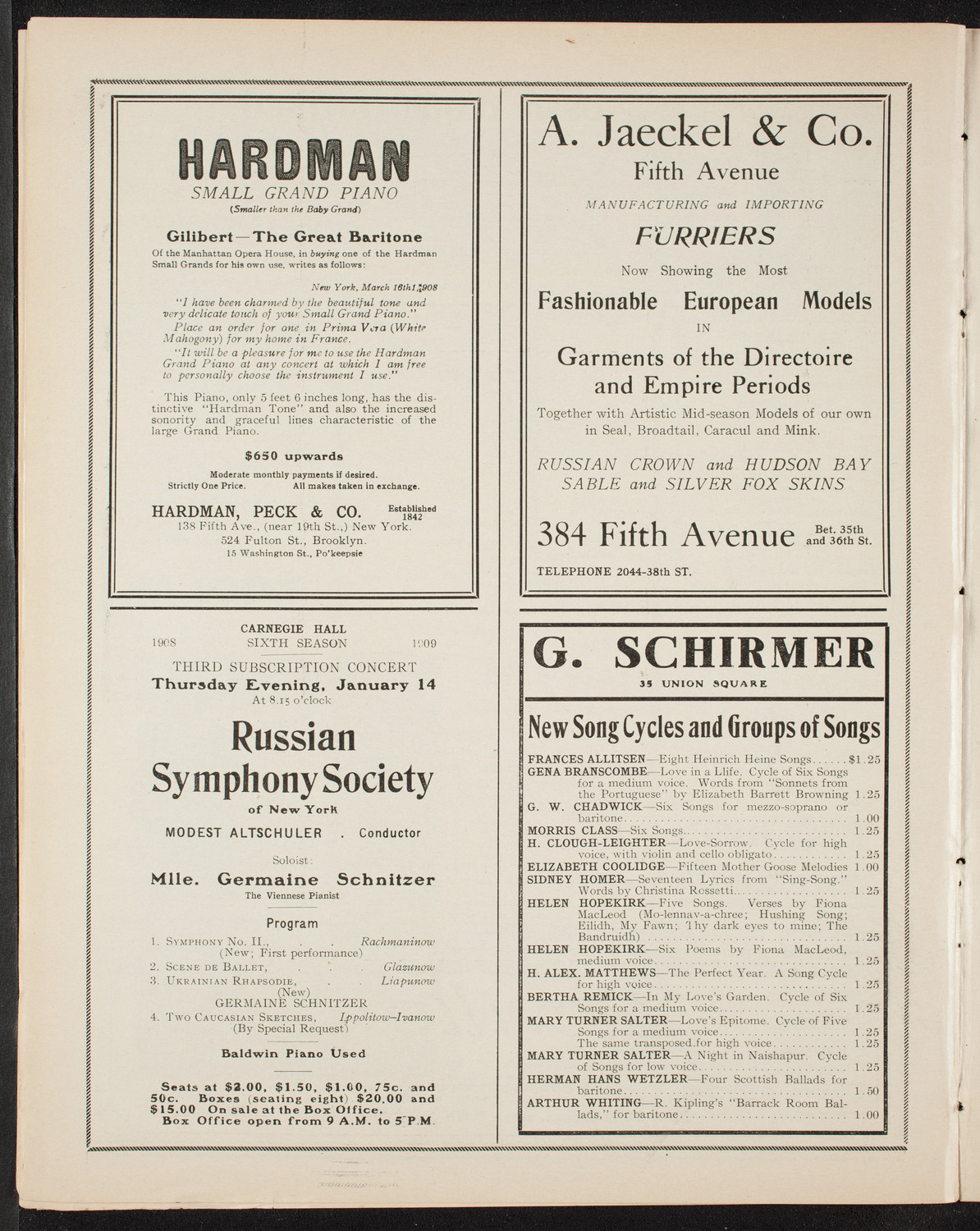 Oratorio Society of New York, December 29, 1908, program page 8
