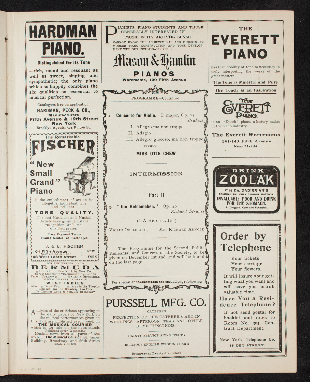 New York Philharmonic, November 11, 1905, program page 7