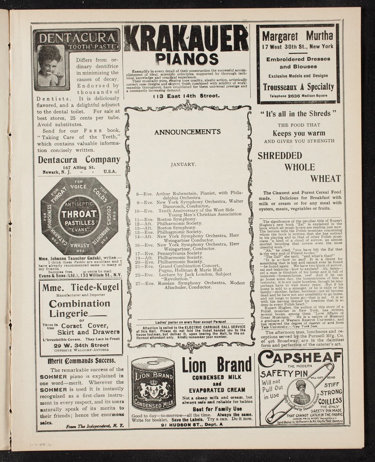 New York Symphony Orchestra, January 7, 1906, program page 3