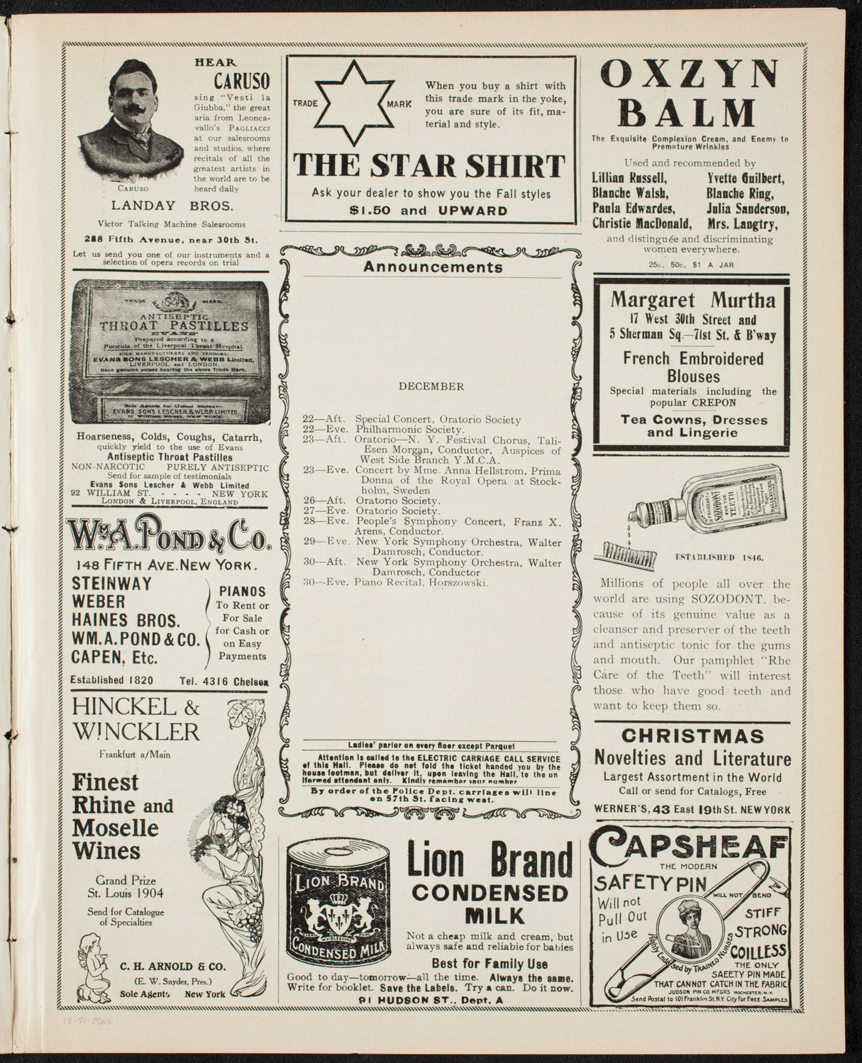 New York Philharmonic, December 21, 1906, program page 3