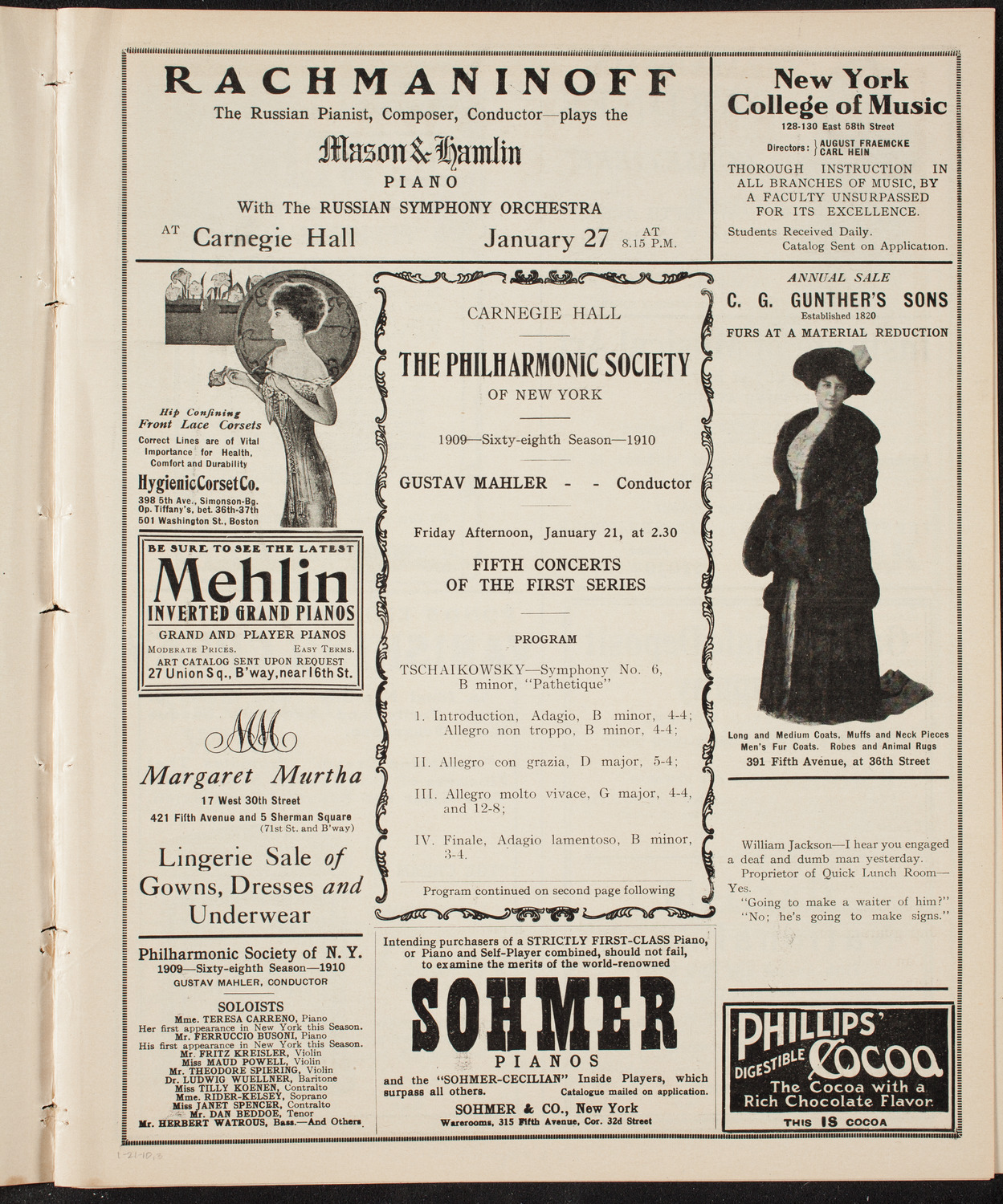 New York Philharmonic, January 21, 1910, program page 5