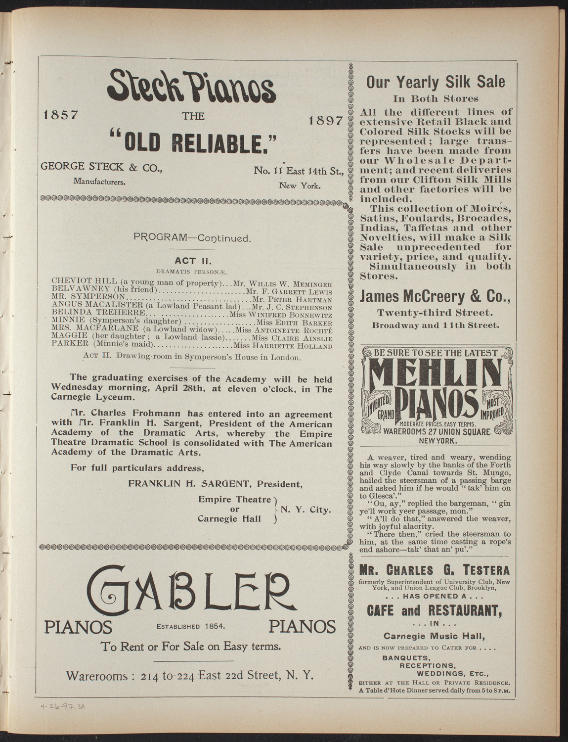 American Academy of Dramatic Arts, April 26, 1897, program page 5