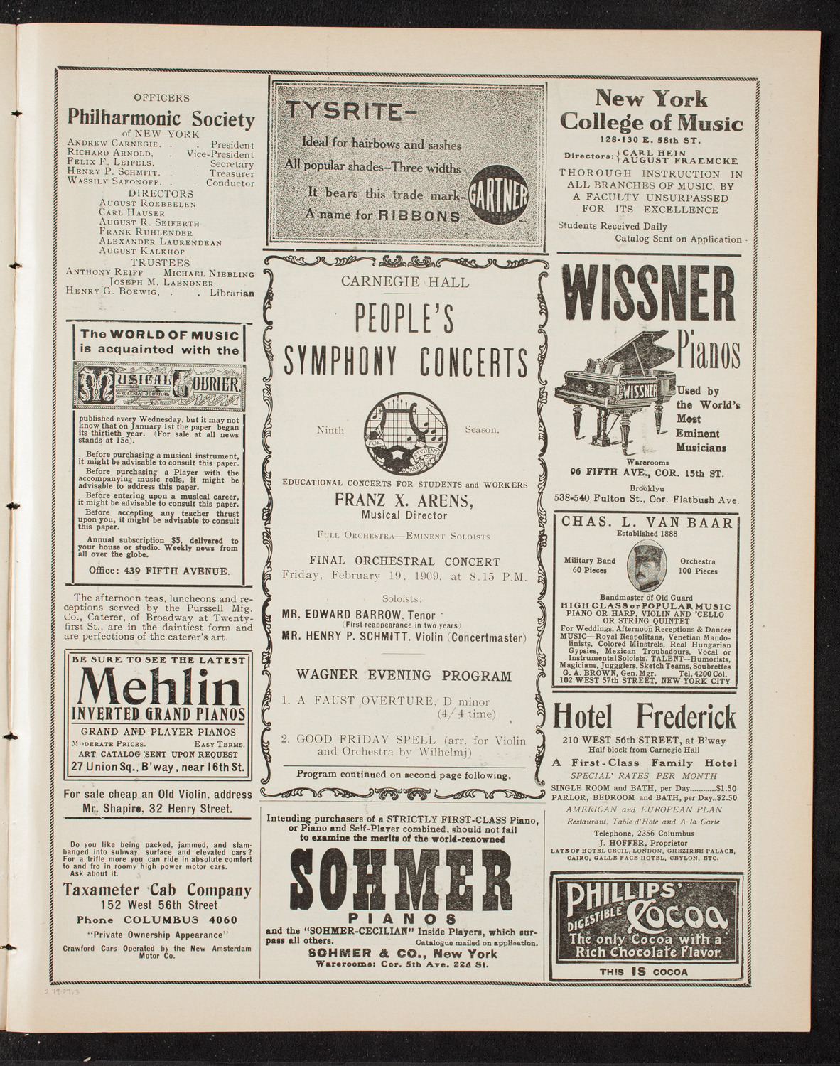 People's Symphony Concert, February 19, 1909, program page 5