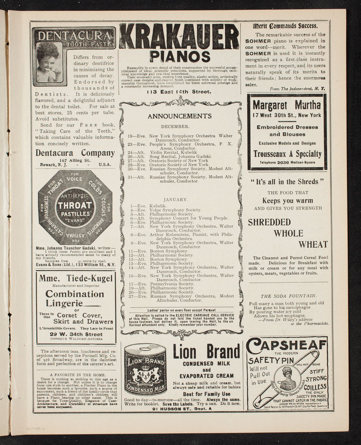 New York Symphony Orchestra, December 17, 1905, program page 3