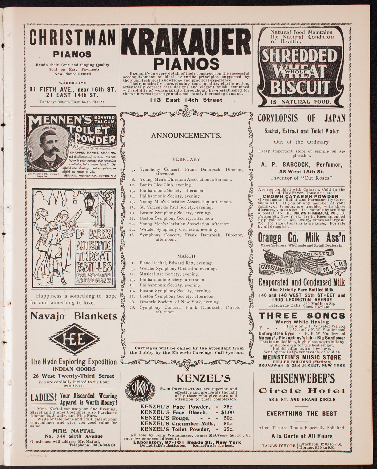 Wetzler Symphony Orchestra, February 5, 1903, program page 3