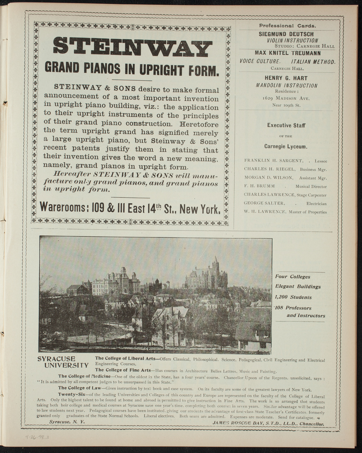 Students Dramatic Club, April 26, 1898, program page 5