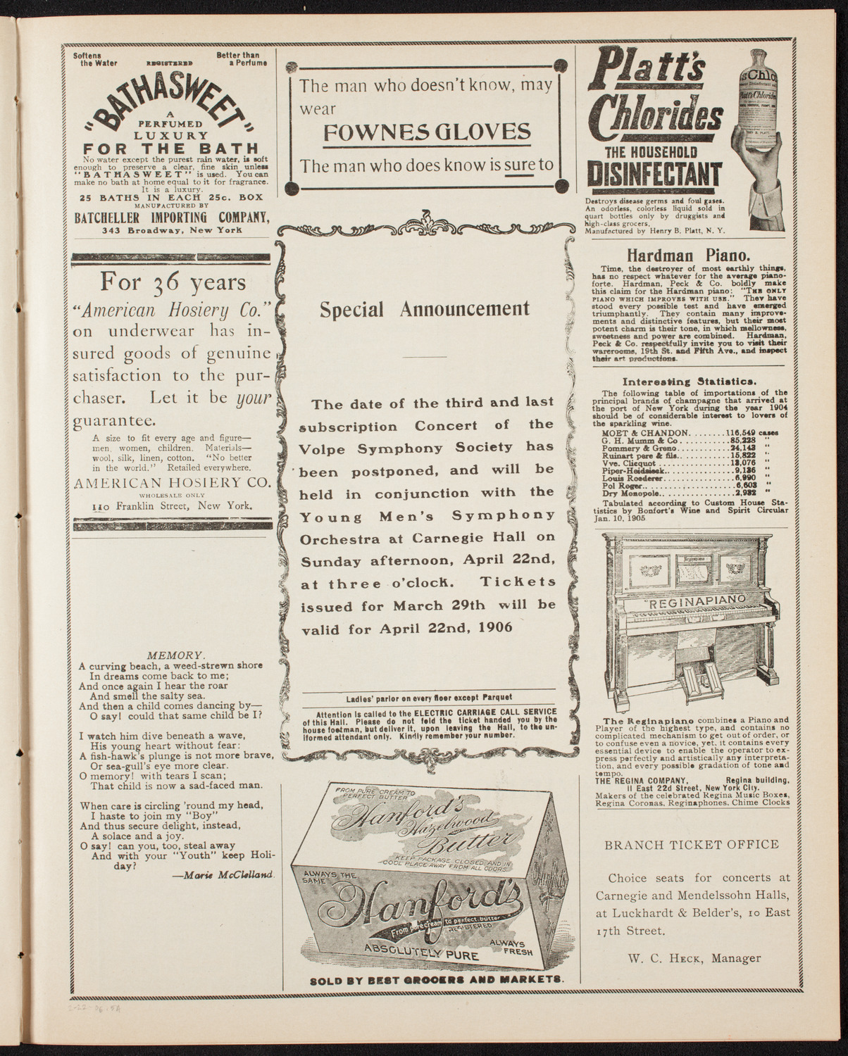 Volpe Symphony Society of New York, February 22, 1906, program page 9