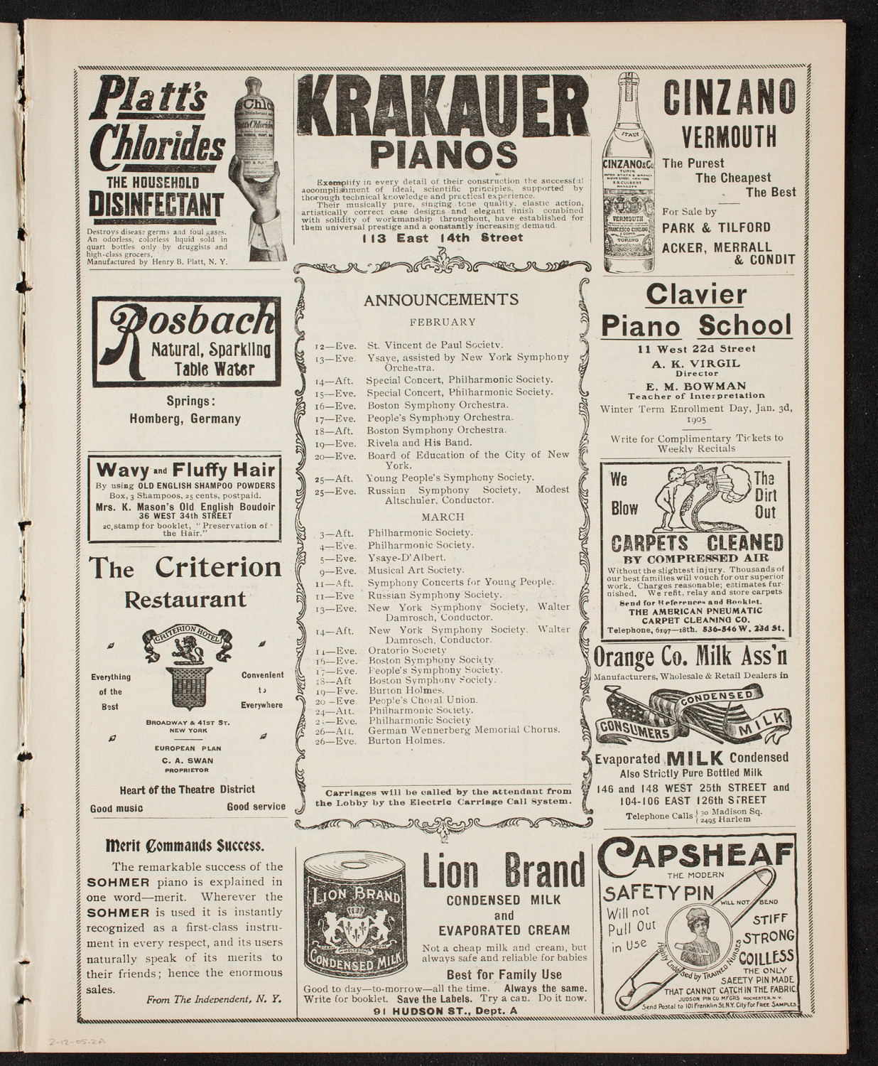 Josef Hofmann, Piano, and Fritz Kreisler, Violin, February 12, 1905, program page 3