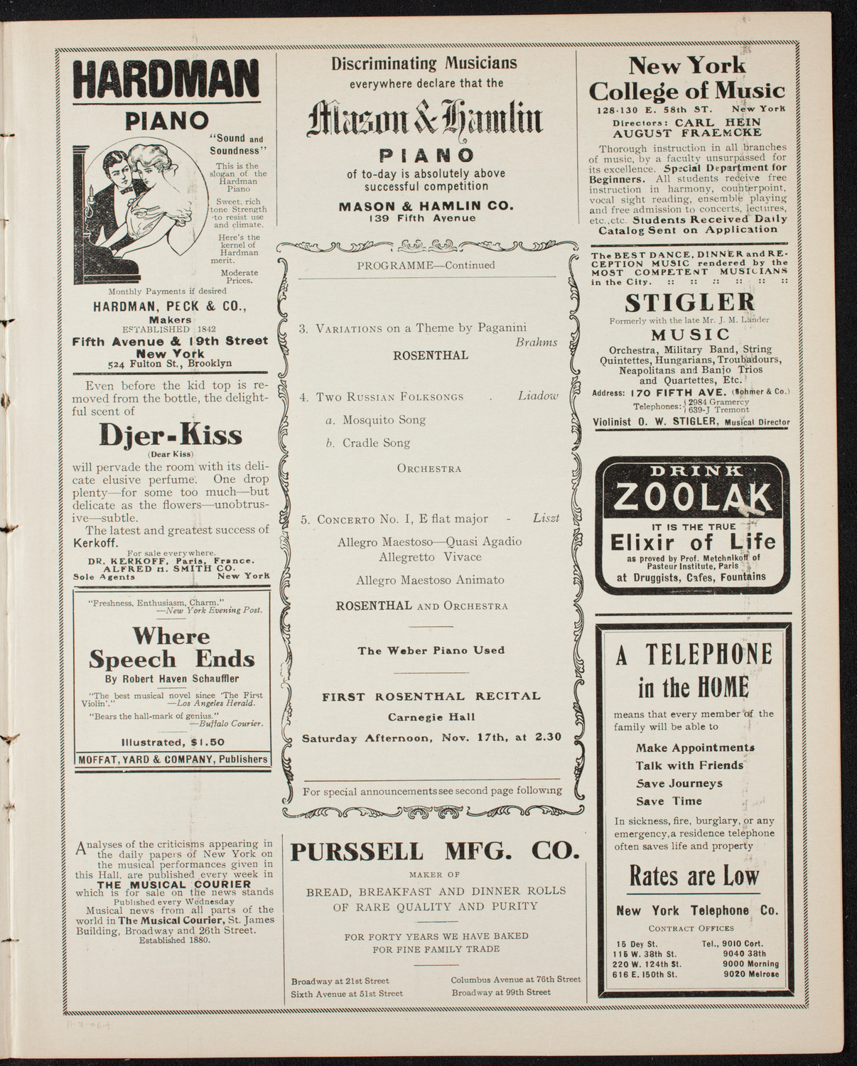 Moriz Rosenthal, Piano, with New York Symphony Orchestra, November 7, 1906, program page 7