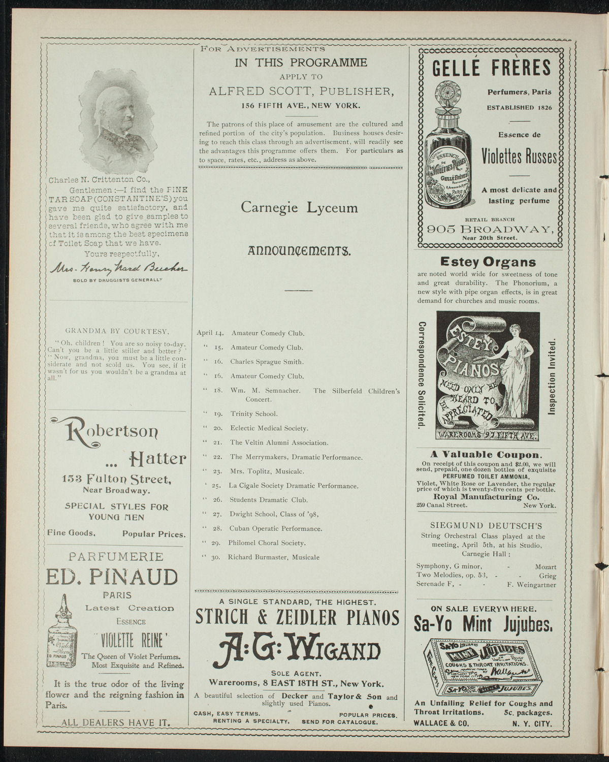 Amateur Comedy Club, April 13, 1898, program page 2