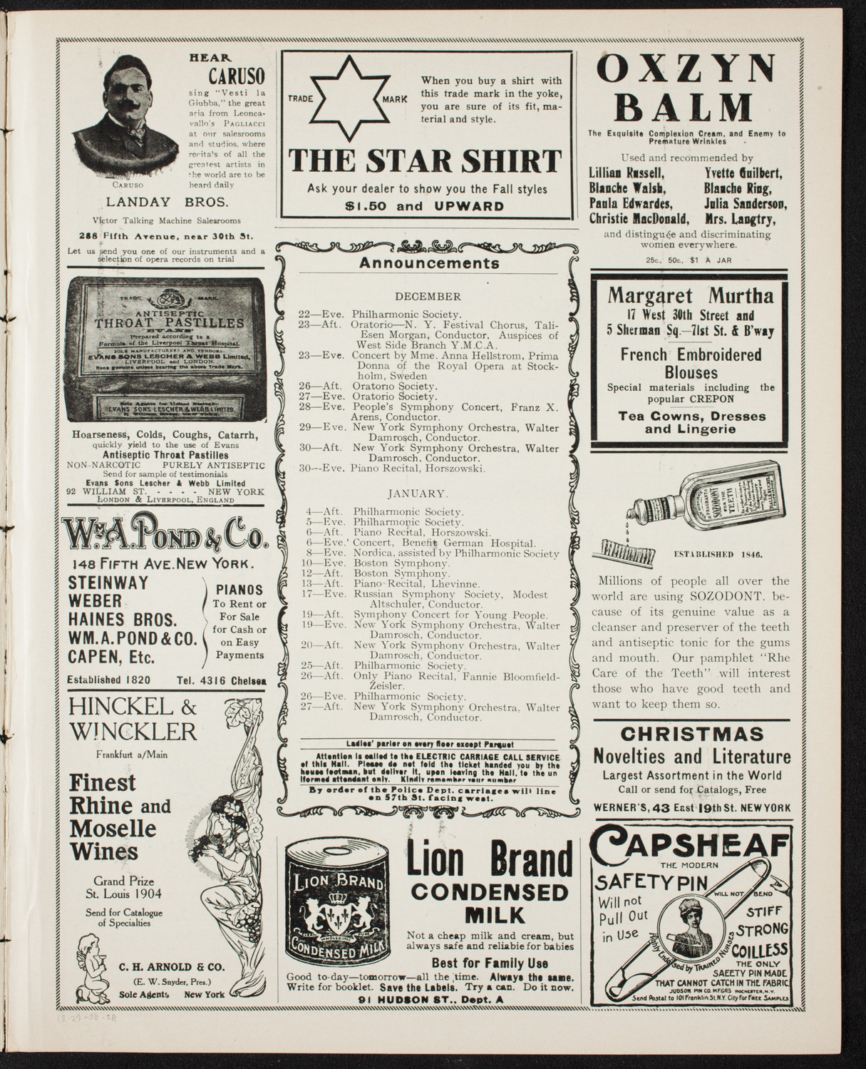 Oratorio Society of New York, December 22, 1906, program page 3