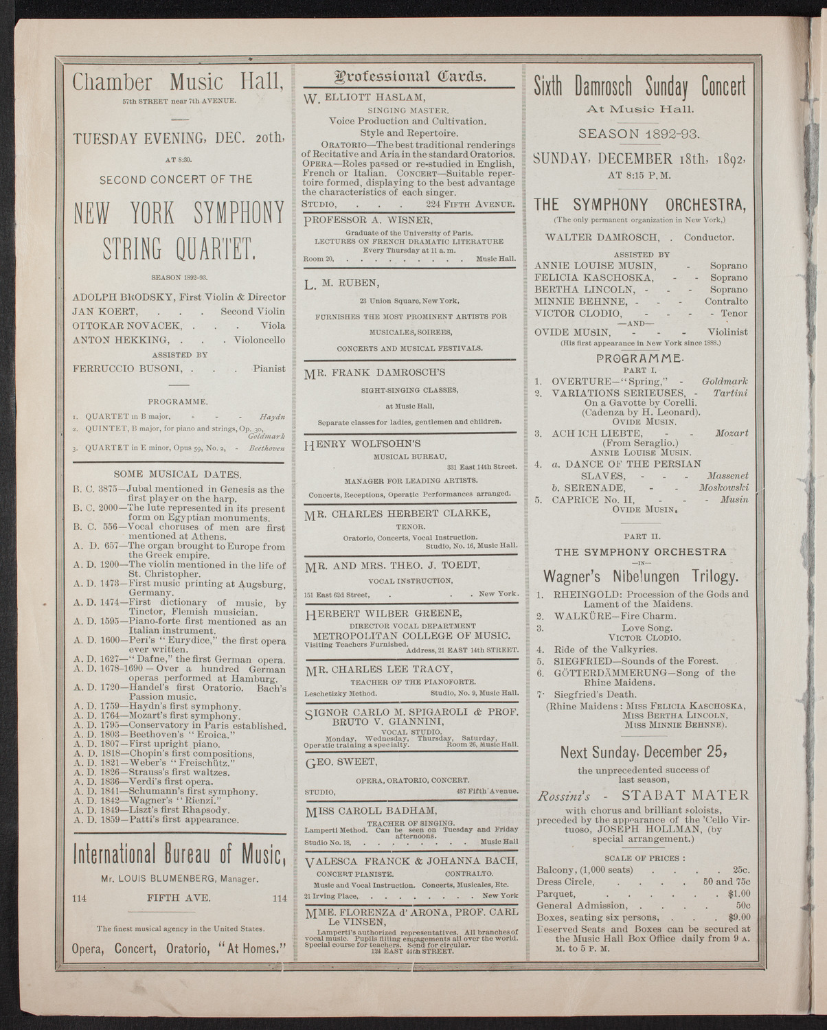 New York Philharmonic, December 16, 1892, program page 2