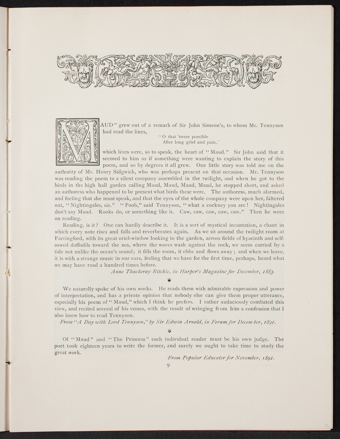 Tennyson's "Maud", April 23, 1892, program page 10