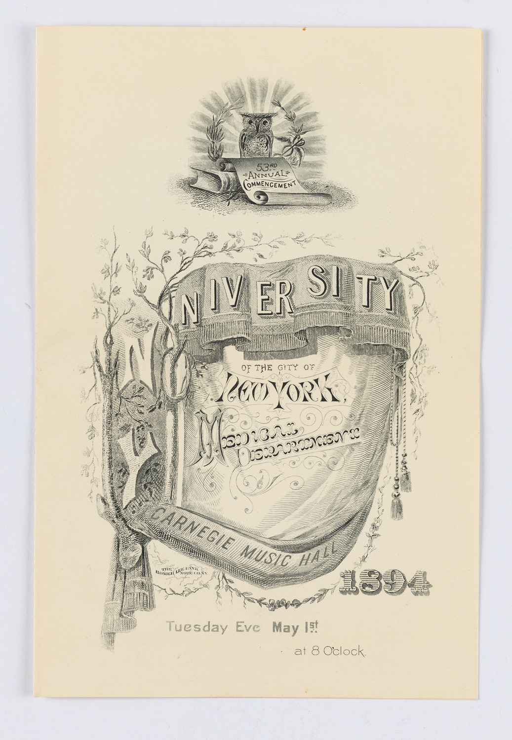 Graduation: City University of New York Medical School, May 1, 1894