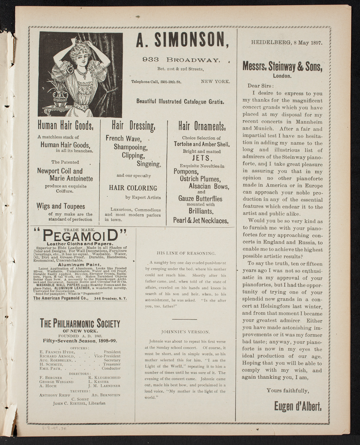 New York Philharmonic, April 8, 1899, program page 5