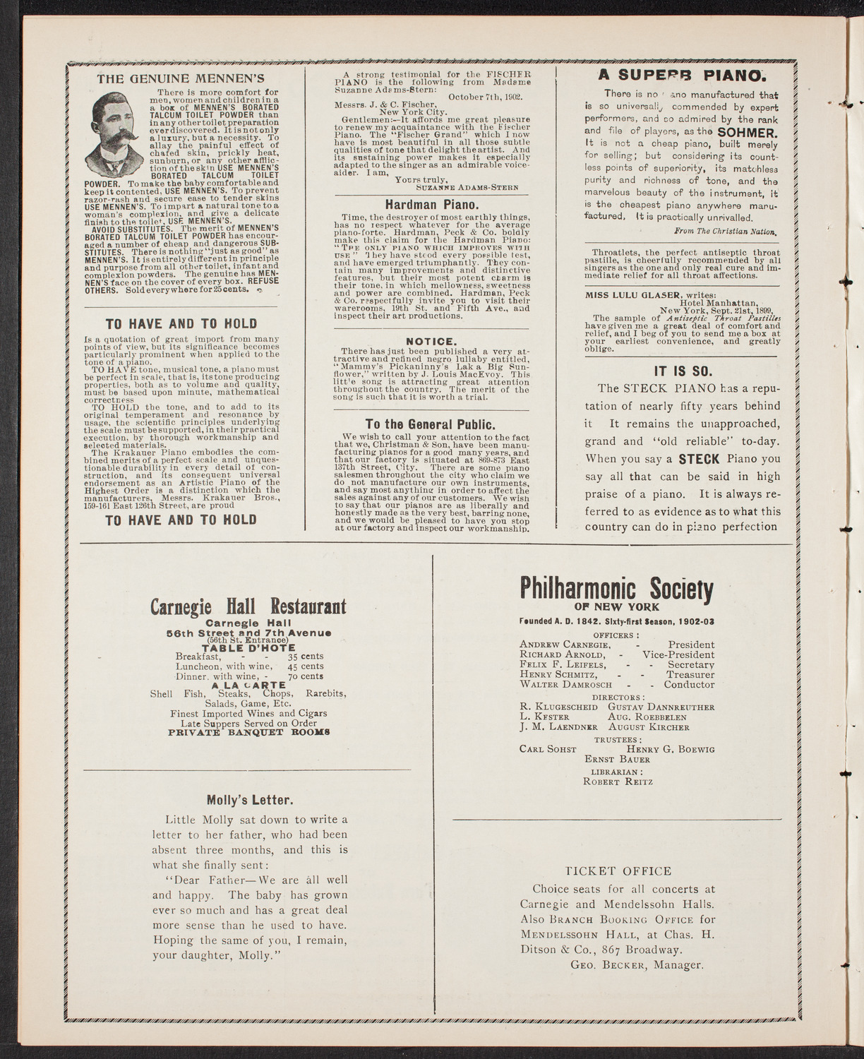 New York Philharmonic, April 4, 1903, program page 10