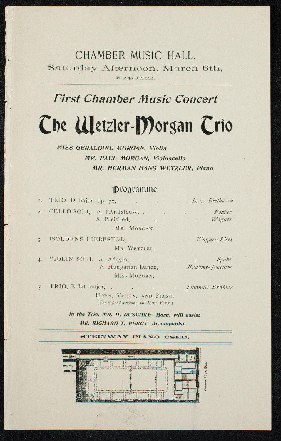 Wetzler-Morgan Trio, March 6, 1897, program page 1