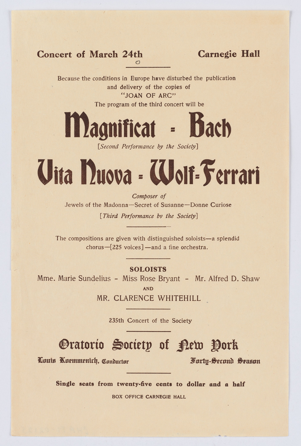 Oratorio Society of New York, March 24, 1915