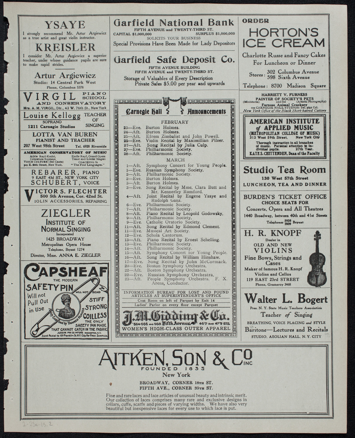 New York Philharmonic, February 23, 1913, program page 3