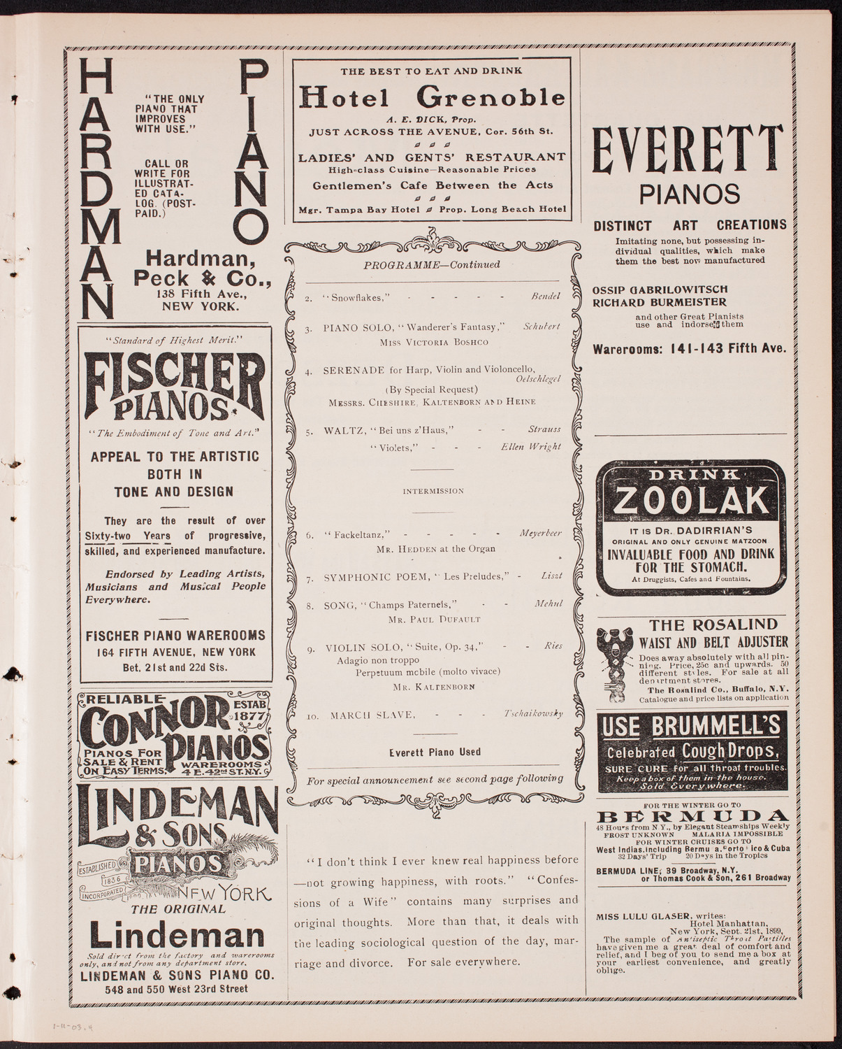 Kaltenborn Sunday Evening Concert, January 11, 1903, program page 7