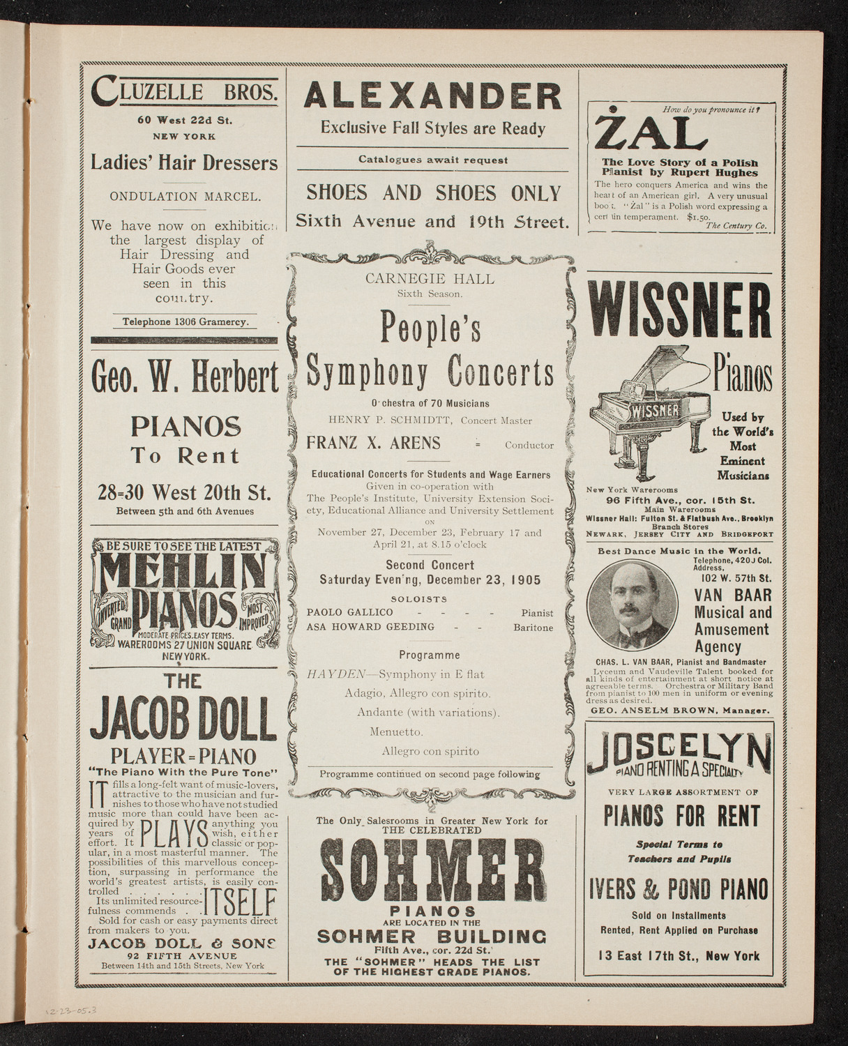 People's Symphony Concert, December 23, 1905, program page 5
