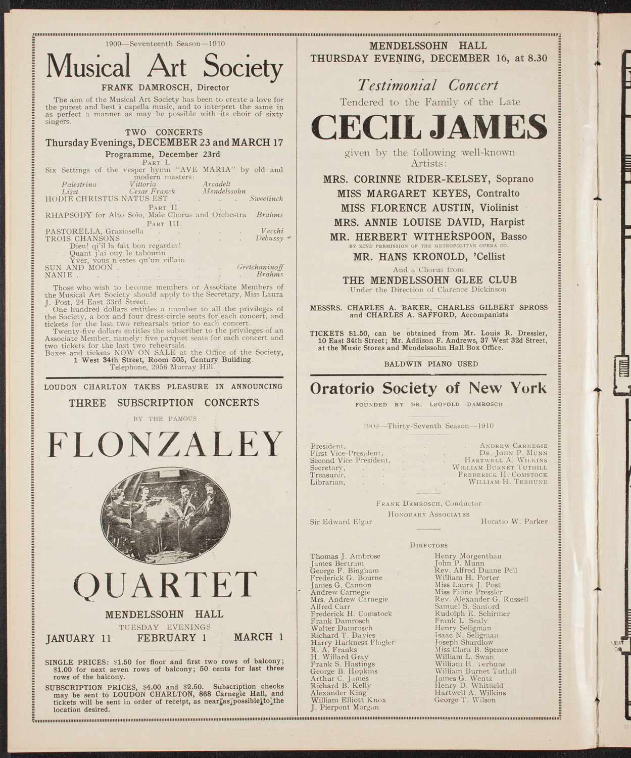 New York Philharmonic, December 12, 1909, program page 10