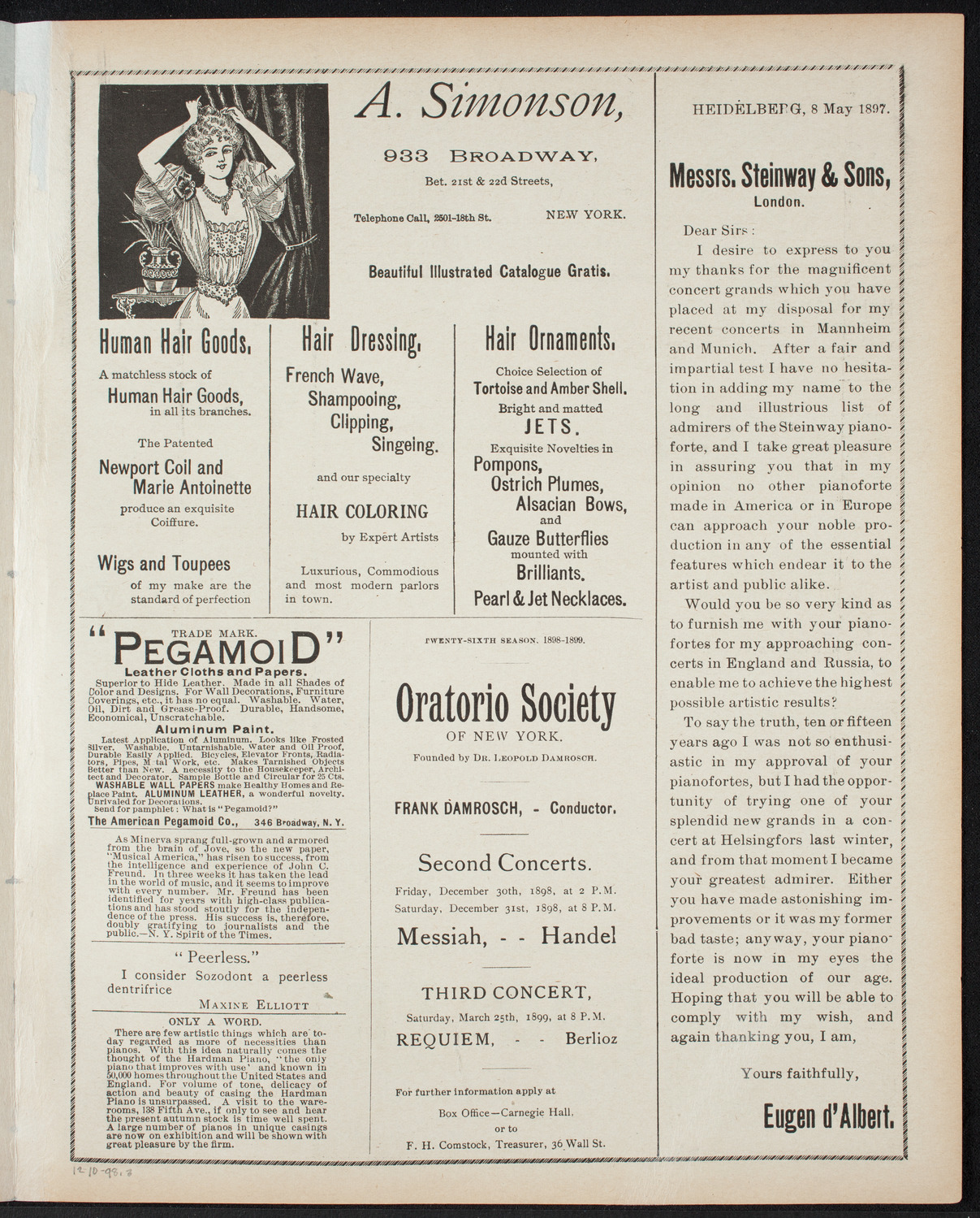 Paur Symphony Orchestra, December 10, 1898, program page 5
