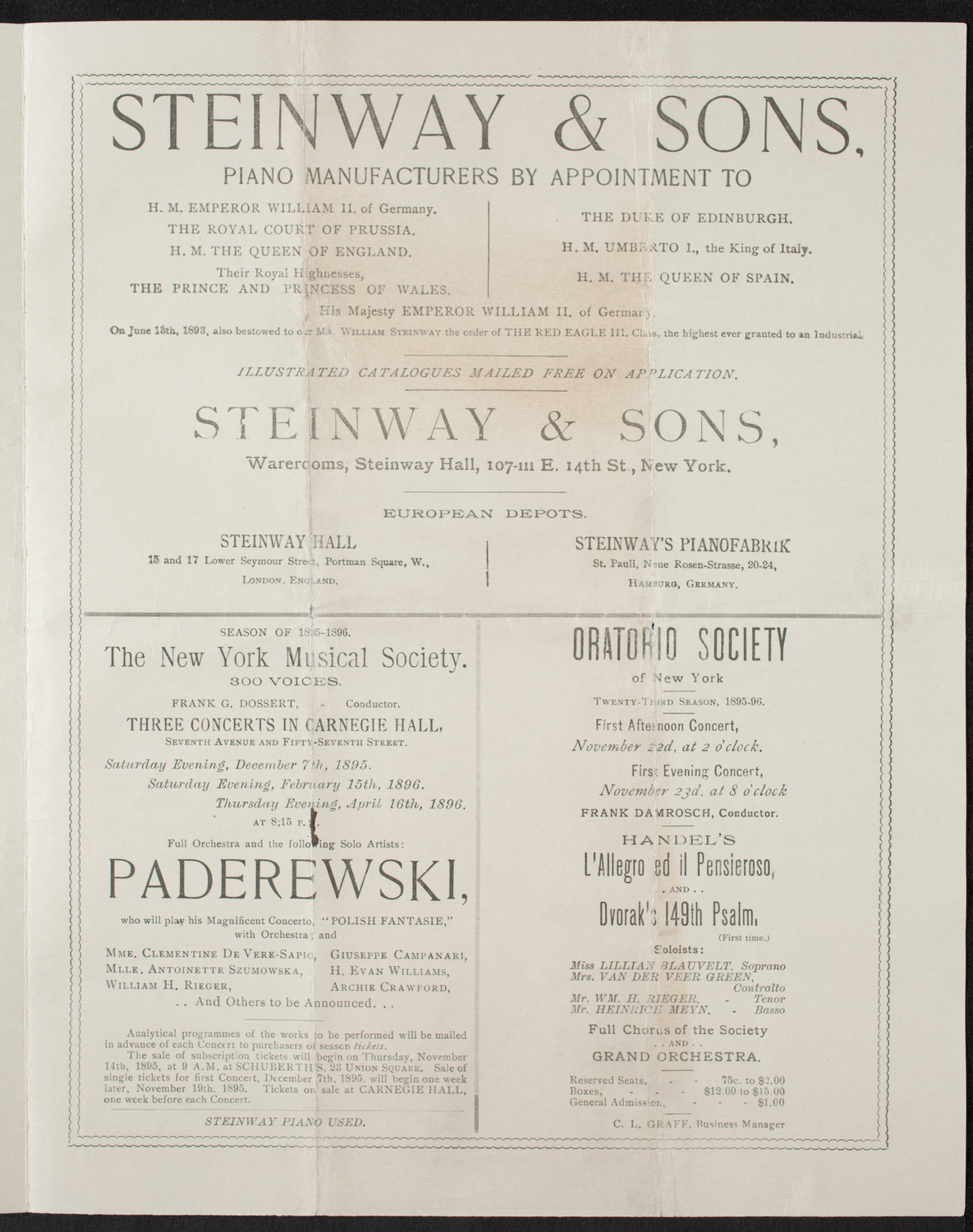 Ignacy Jan Paderewski, Piano, November 16, 1895, program page 3