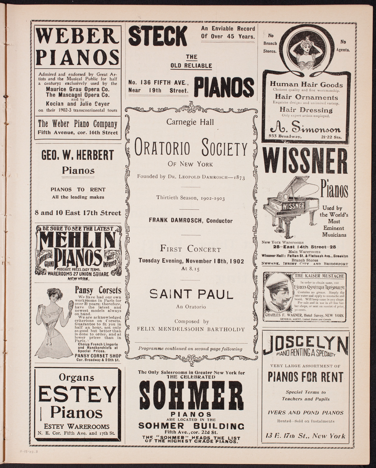 Oratorio Society of New York, November 18, 1902, program page 5