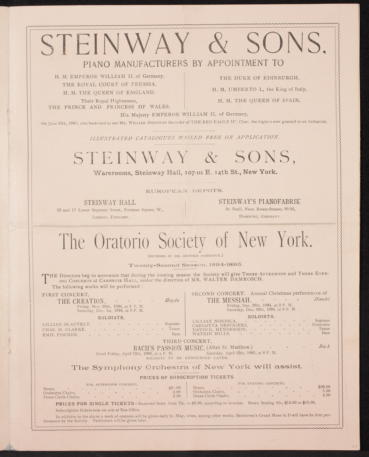 New York Philharmonic, November 16, 1894, program page 5