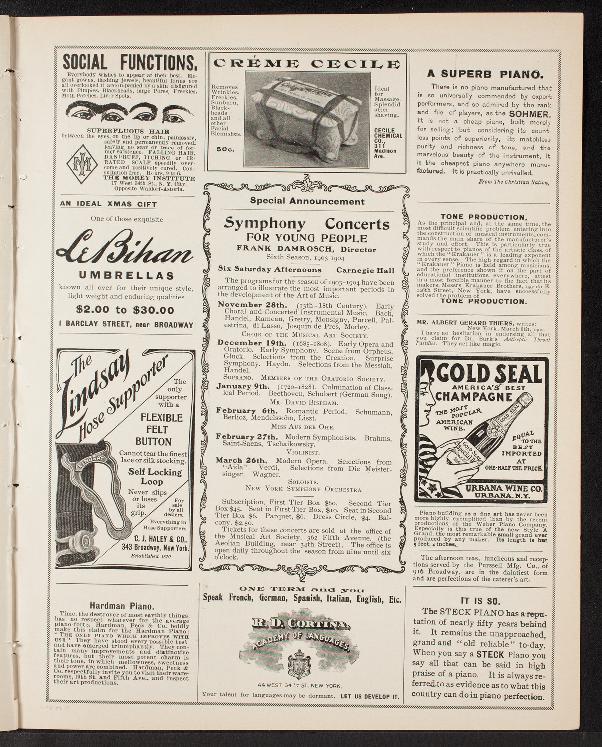 Maurice Kaufmann with New York Symphony Orchestra, November 18, 1903, program page 9