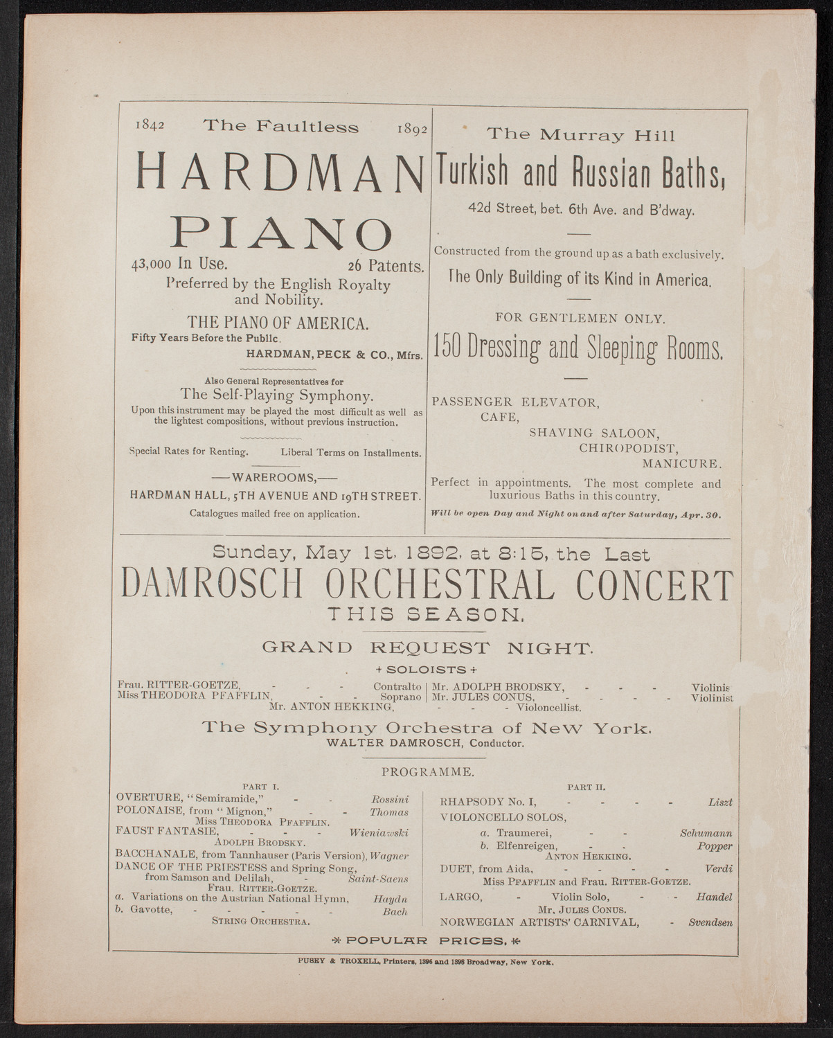 Urania Scientific Theatre, April 30, 1892, program page 12
