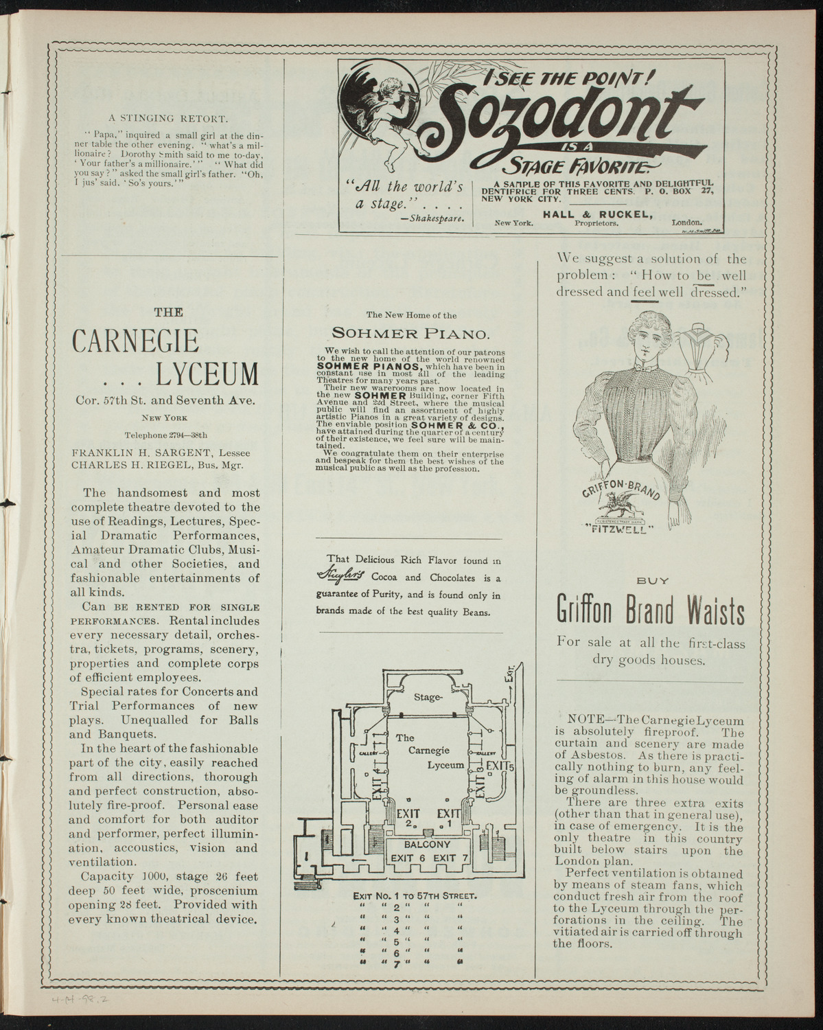 Amateur Comedy Club, April 14, 1898, program page 3