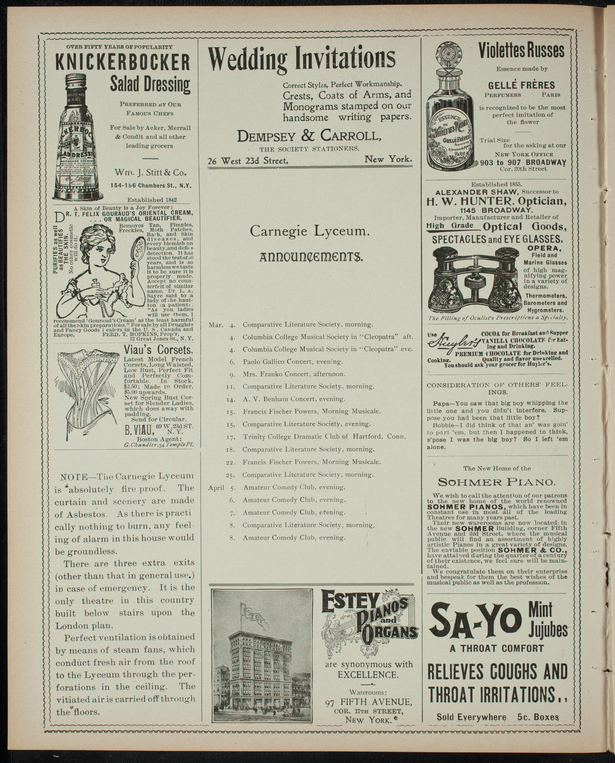 Columbia University Musical Society, March 3, 1899, program page 2