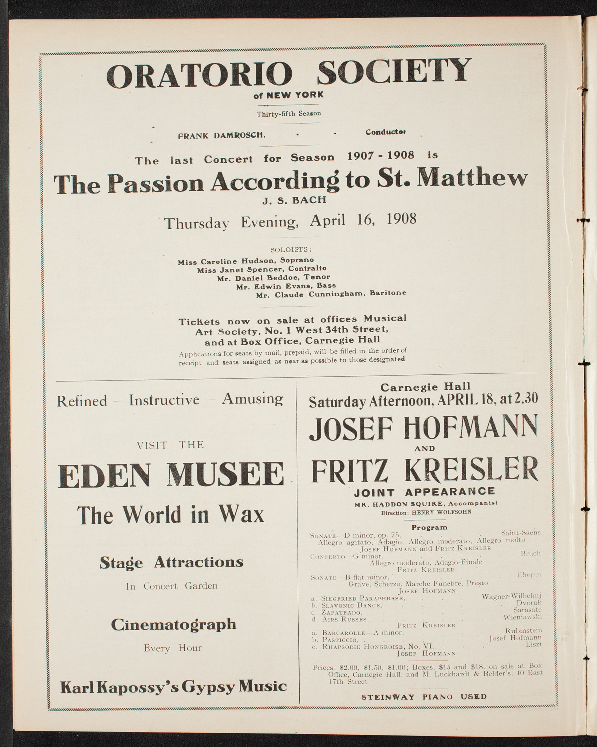 Johanna Gadski, Soprano, April 10, 1908, program page 10