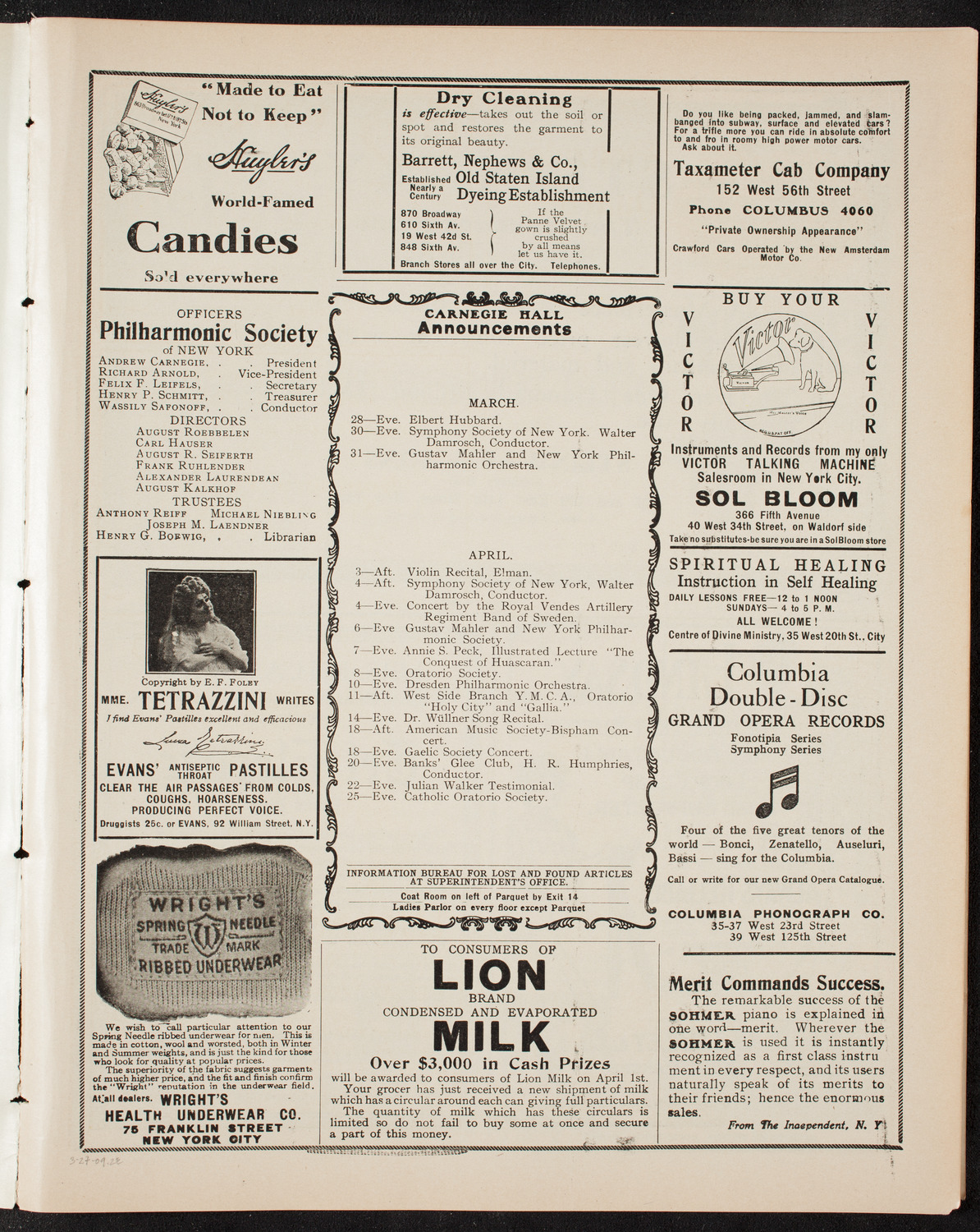 New York Philharmonic, March 27, 1909, program page 3