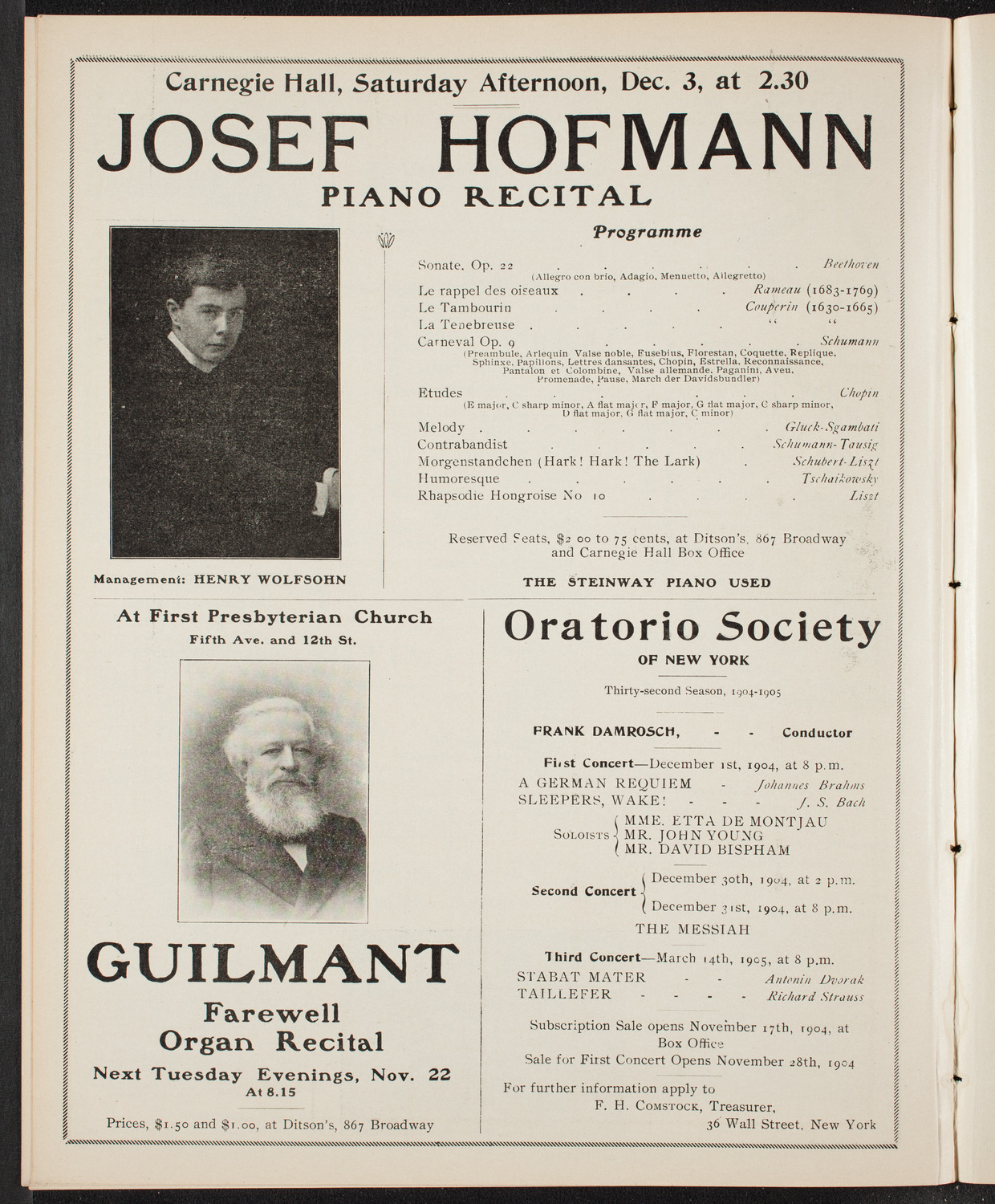 Josef Hofmann, Piano, November 19, 1904, program page 10