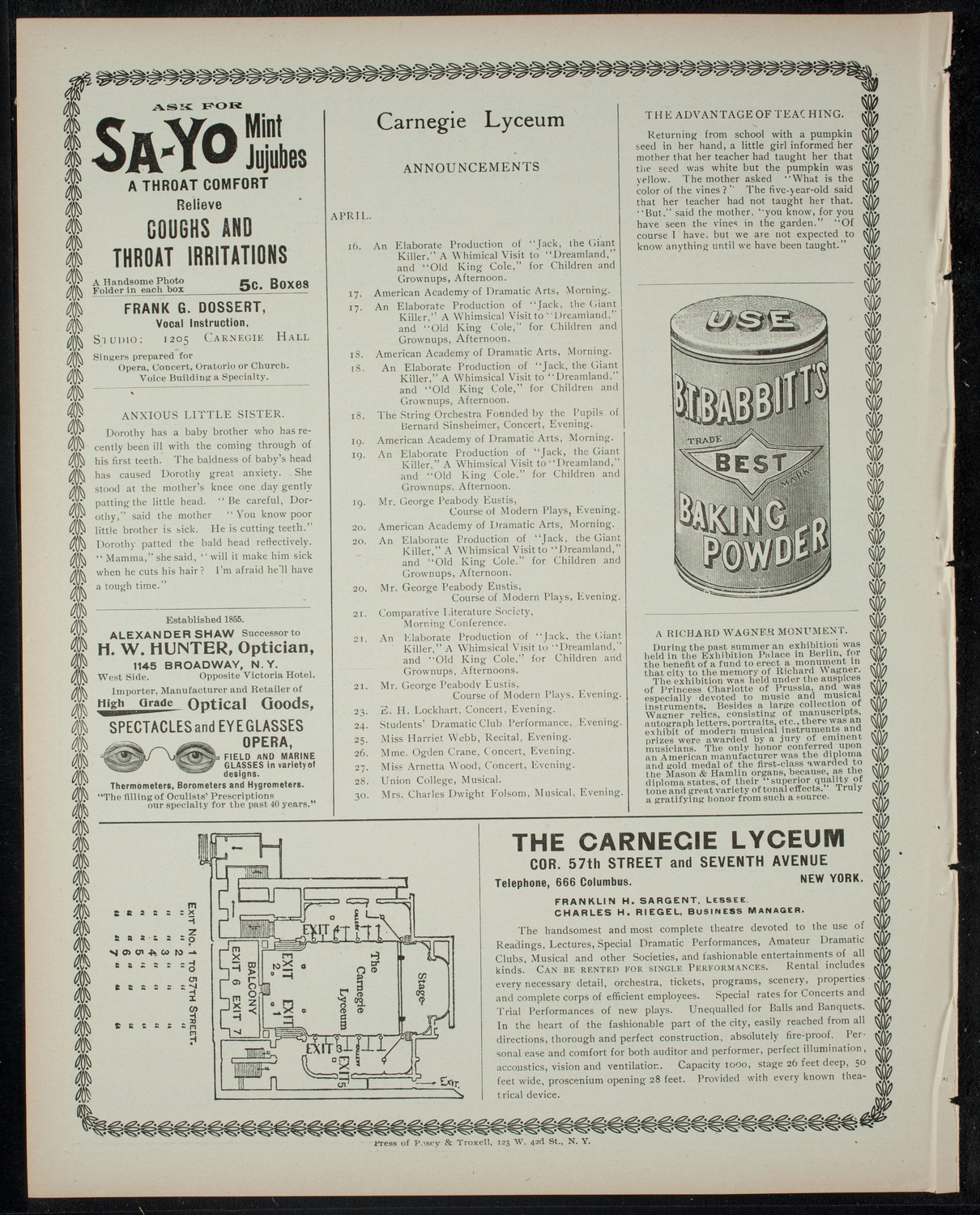 American Academy of Dramatic Arts, April 16, 1900, program page 4