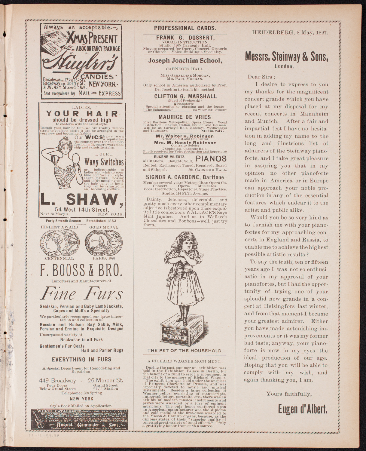 Ignacy Jan Paderewski, Piano, December 12, 1899, program page 5