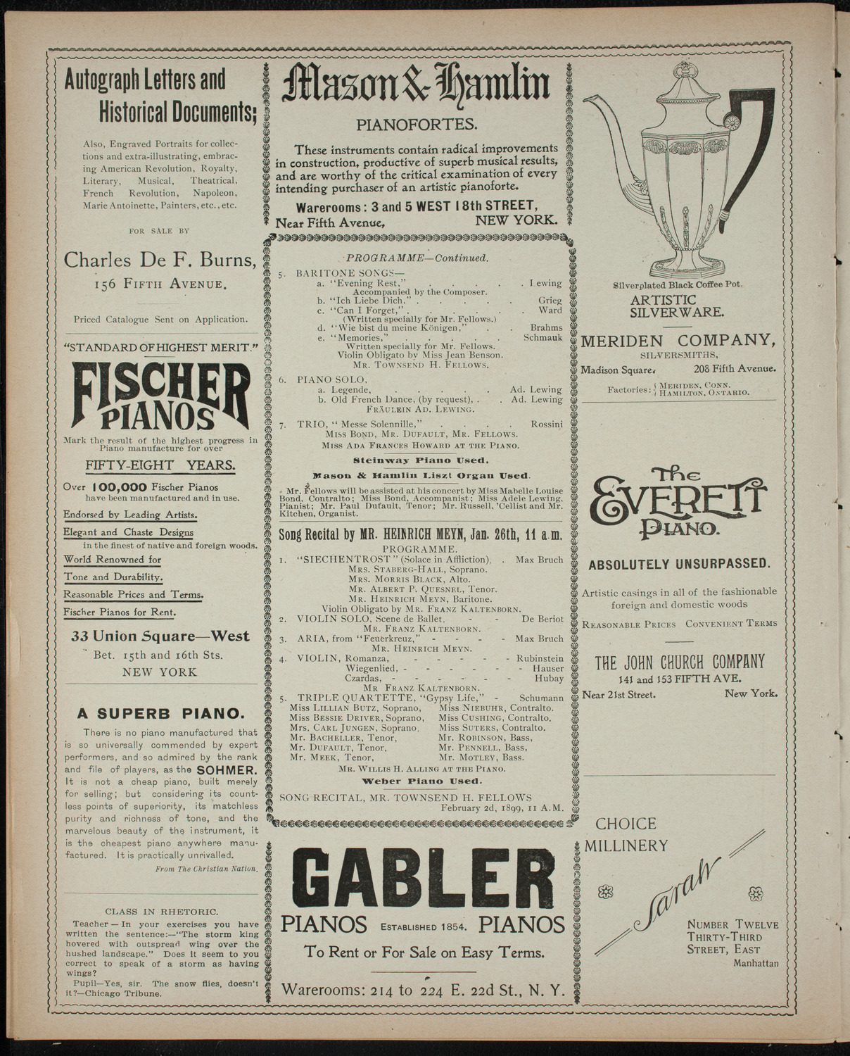 Townsend H. Fellows, January 19, 1899, program page 6